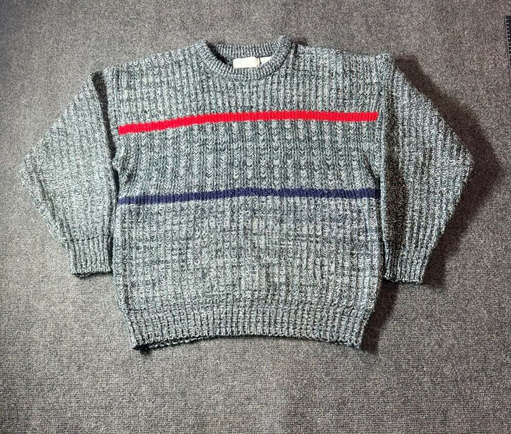 Vintage Weekends In California Sweater Size L Gray Striped Knit